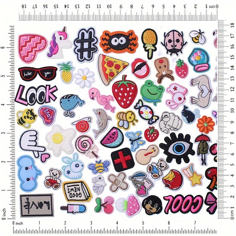 Set of 70 Iron-On Patches for Clothing and Accessories Decorative Embellishments