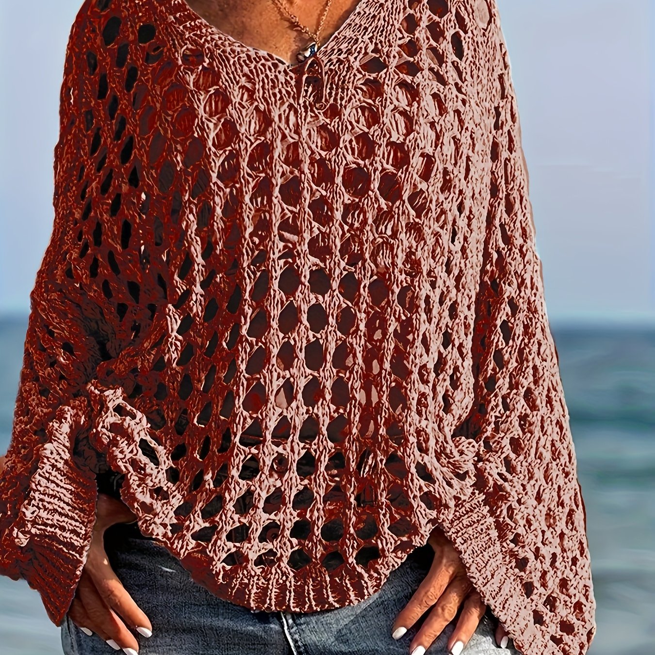 Suéter casual de manga larga de color sólido para mujer talla grande