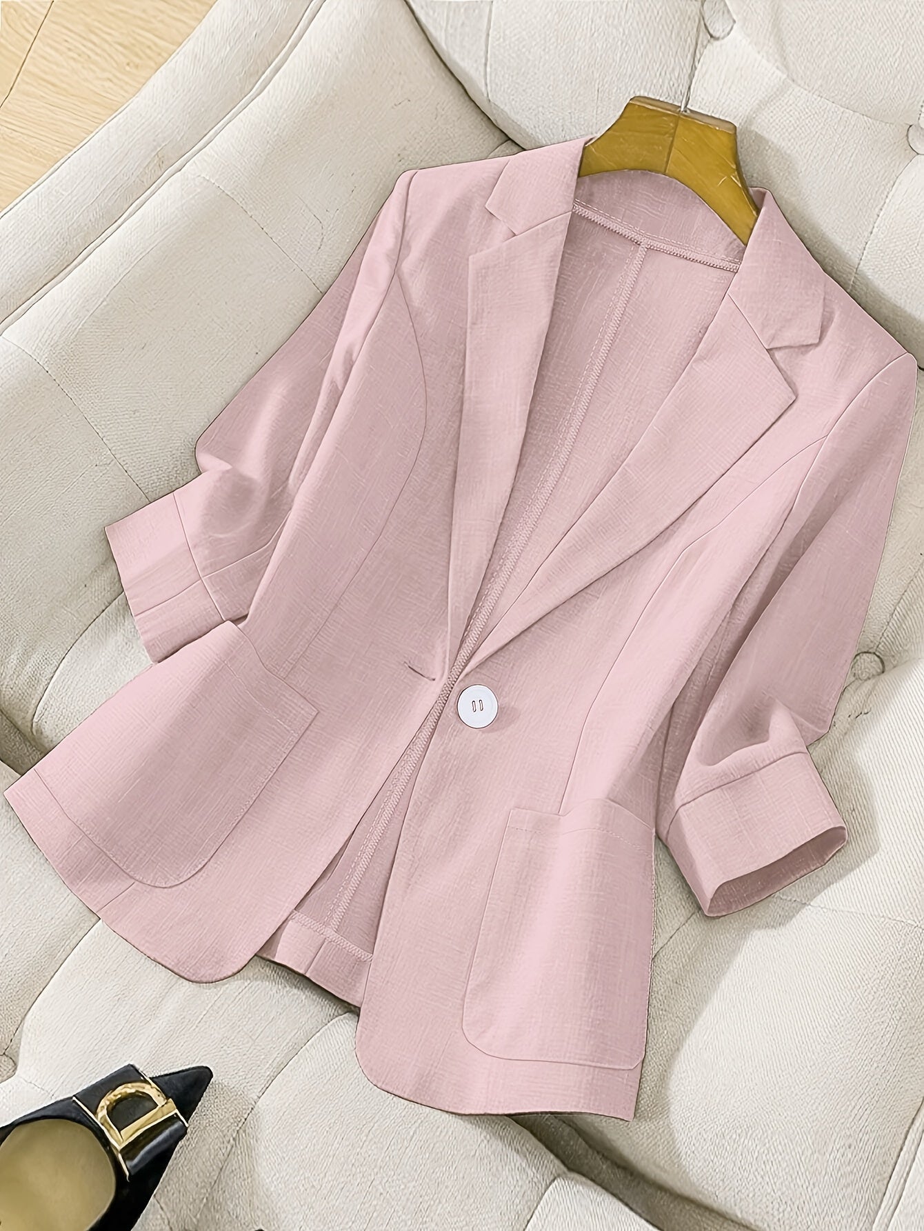 Women's Lime Green Single-Breasted Blazer Lightweight Polyester Classic Collar Flap Pockets Spring Summer