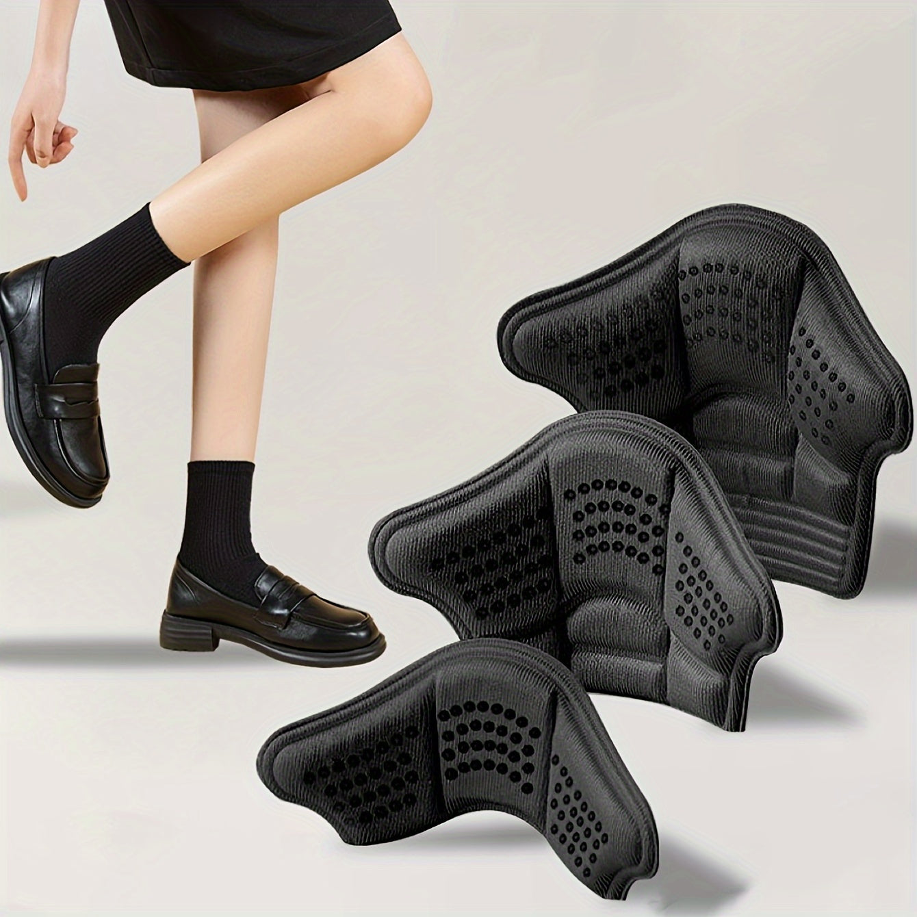 Unisex Cushioned Heel Inserts Self-Adhesive Reusable Black Beige