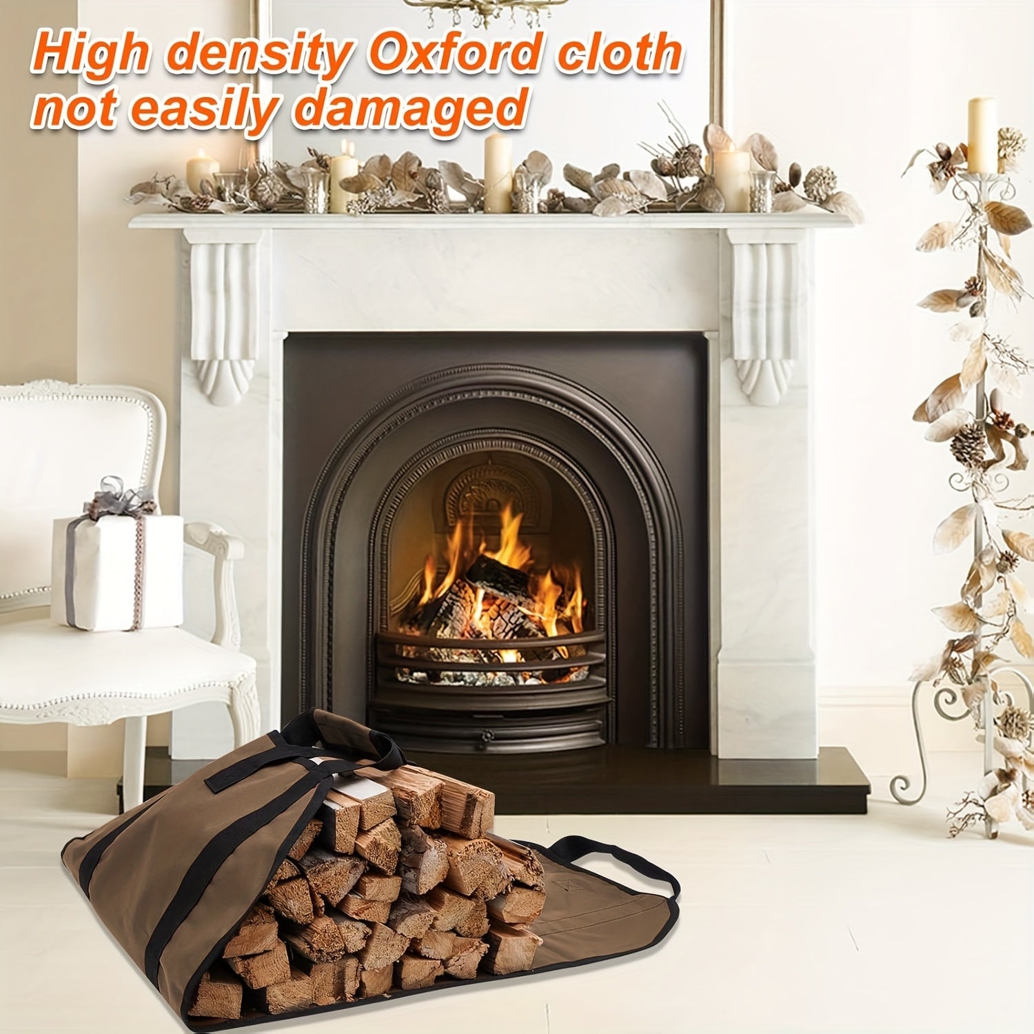 Canvas Log Carrier Bag Firewood Tote with Handles and Security Strap