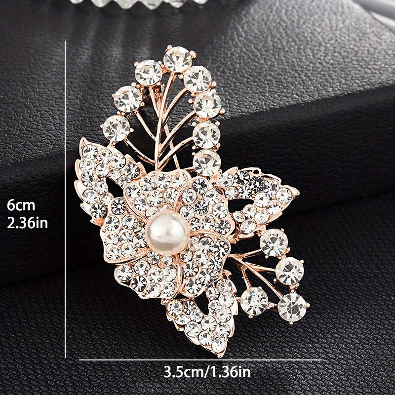 Floral Enamel Brooch with Crystals, Statement Jewelry, Irregular Shape