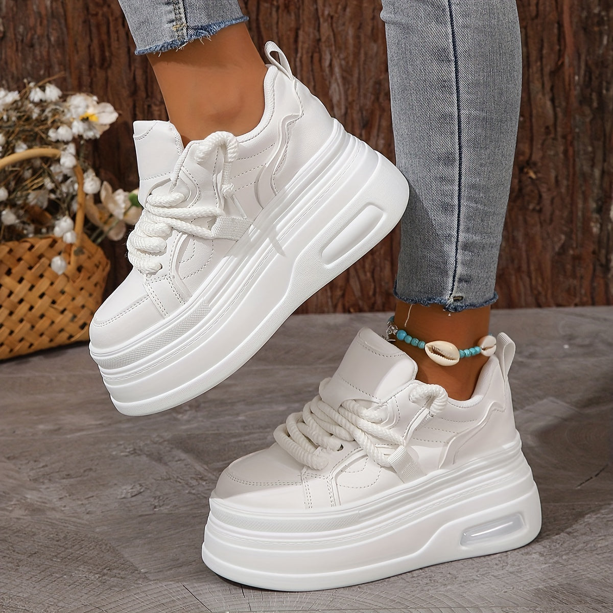Women's Trendy Platform Sneakers Lace Up Wedge Skate Shoes Air Cushion
