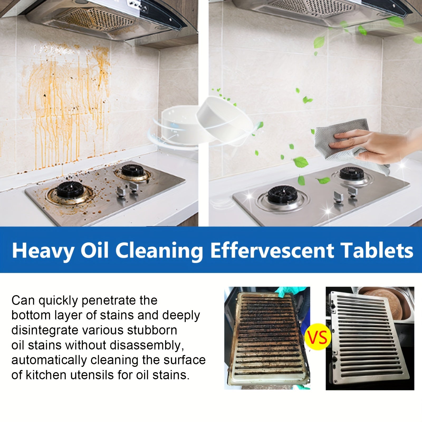 Kitchen Cleaning Tablets for Grease and Oil Stains on Surfaces and Appliances