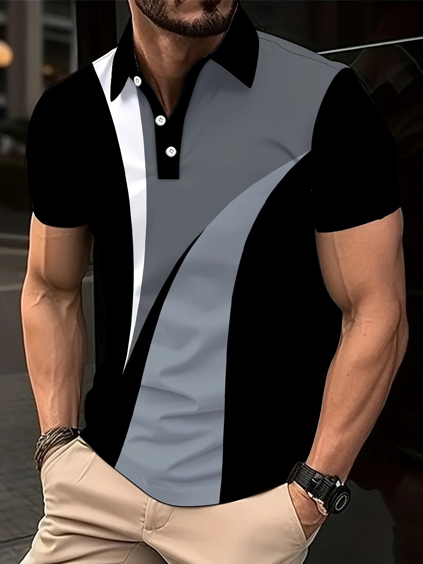 Men's Plus Size Golf Shirt Breathable Polyester Geometric Print Casual Short Sleeve