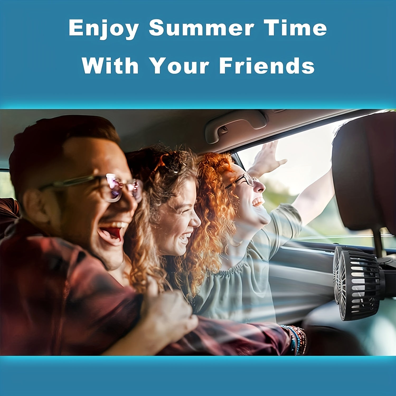 Rear Seat Car Fan Dual-Head Adjustable Airflow Multi-Speed Ventilation