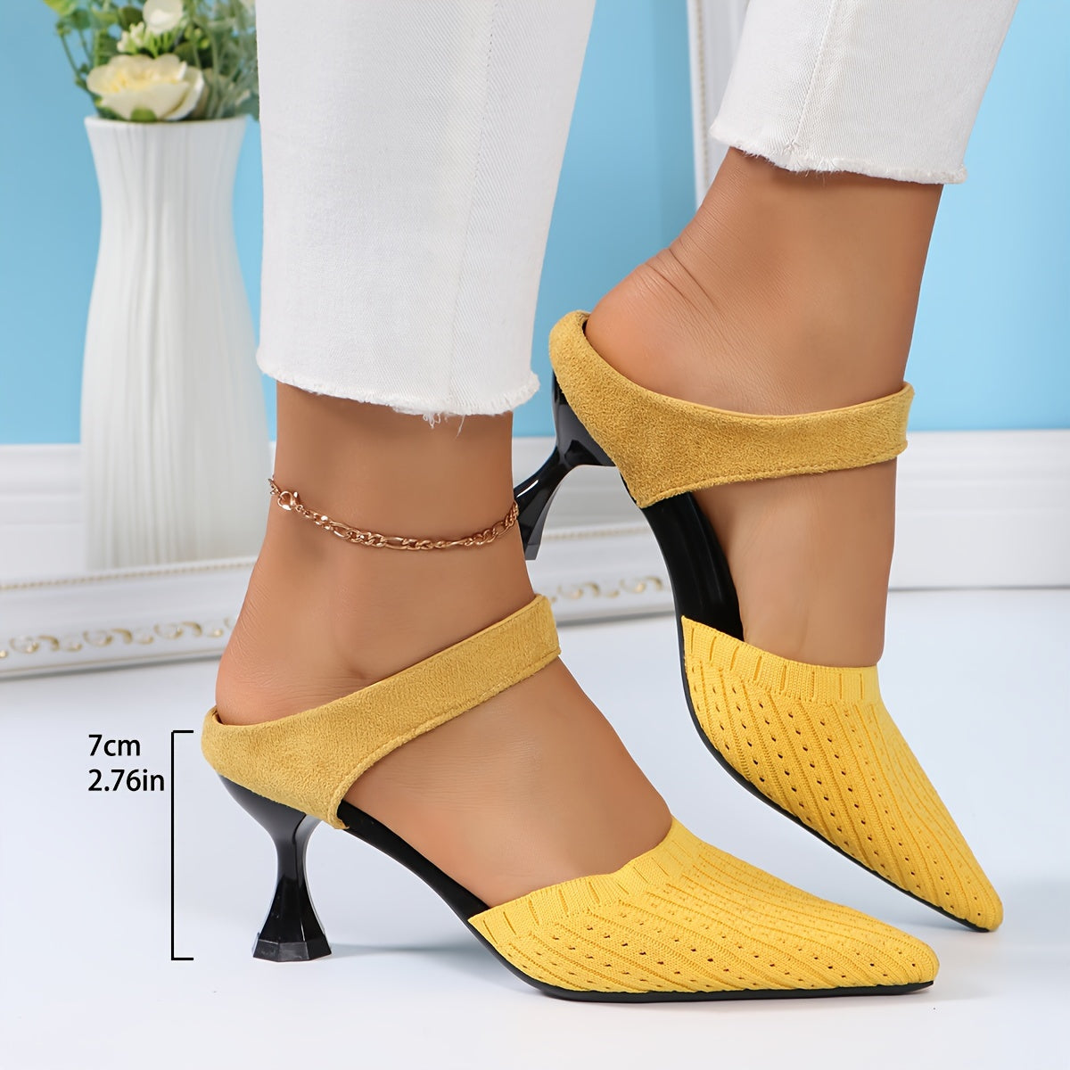 Women's Solid Color Knit Stiletto Heels Point Toe Dress Pumps