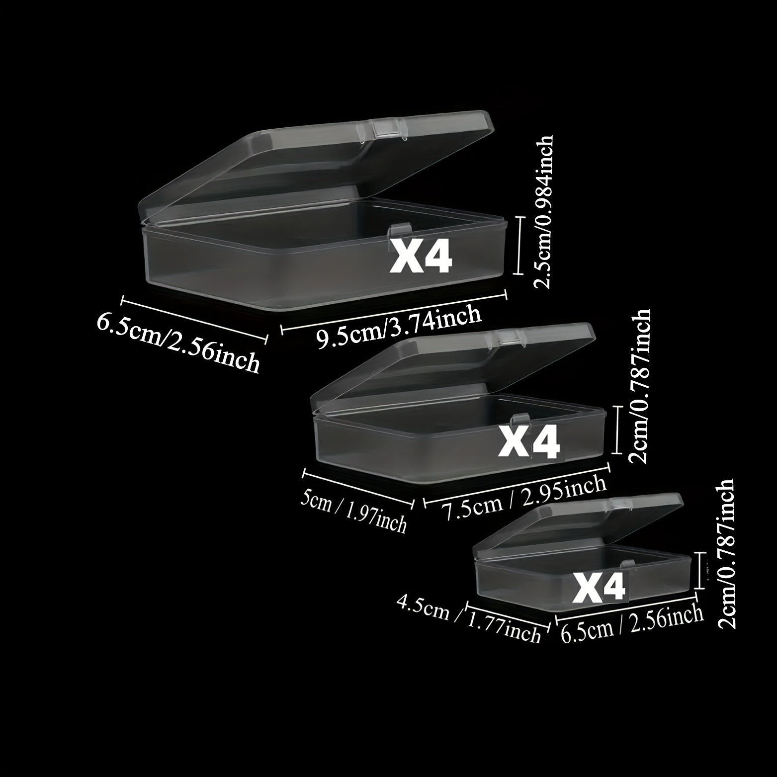 Yorug‘ plastmassa saqlash qutilari, qopqog‘i bilan, zargarlik buyumlari, tilla to‘qimalari, ofis ehtiyot qismlari va o‘yinlar uchun, 12 yoki 24 ta to‘plam