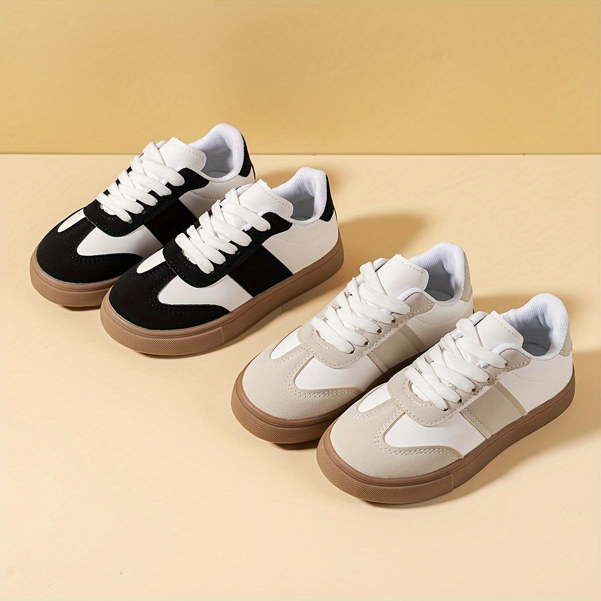 Kids' Solid Color Low Top Sneakers with Lace-Up and Non-Slip TPR Sole for Boys and Girls