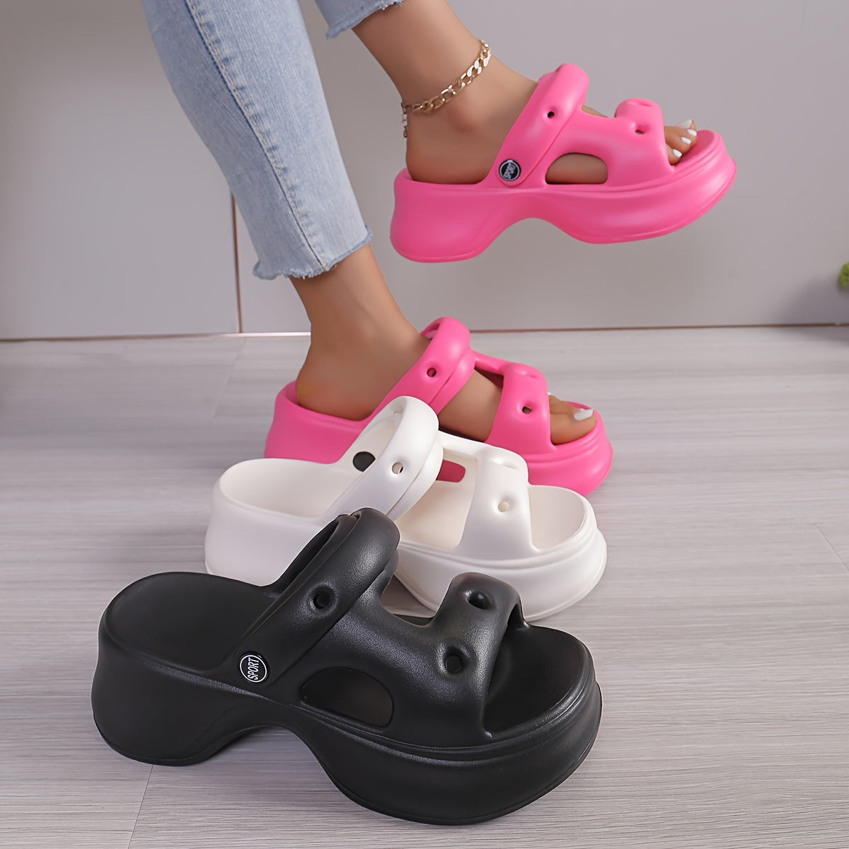 Women’s Platform Slip-On Shoes with Cushioned Sole and Open Toe