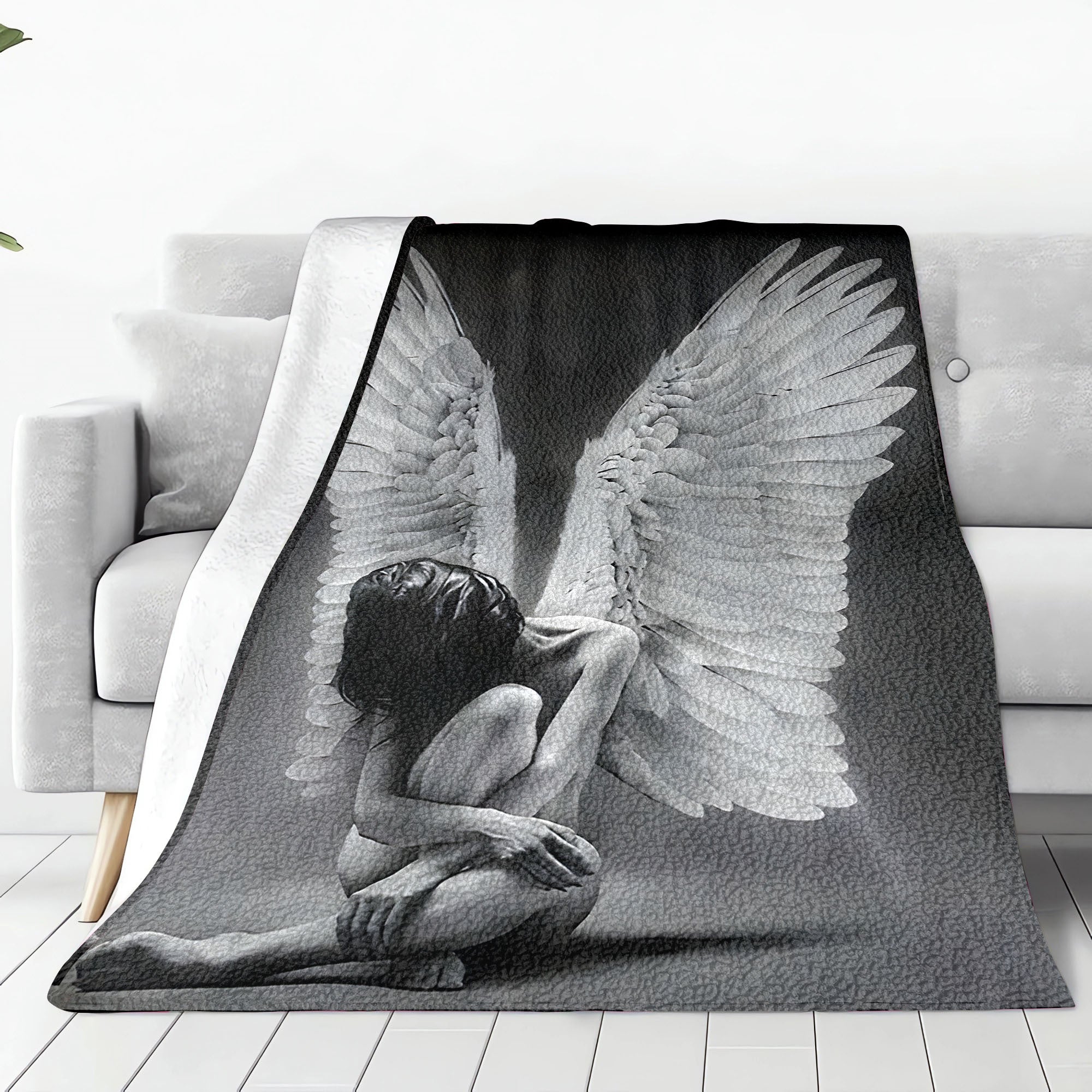 Fallen Angel Wings Print Flannel Throw Blanket Hypoallergenic Soft Warm All-Season