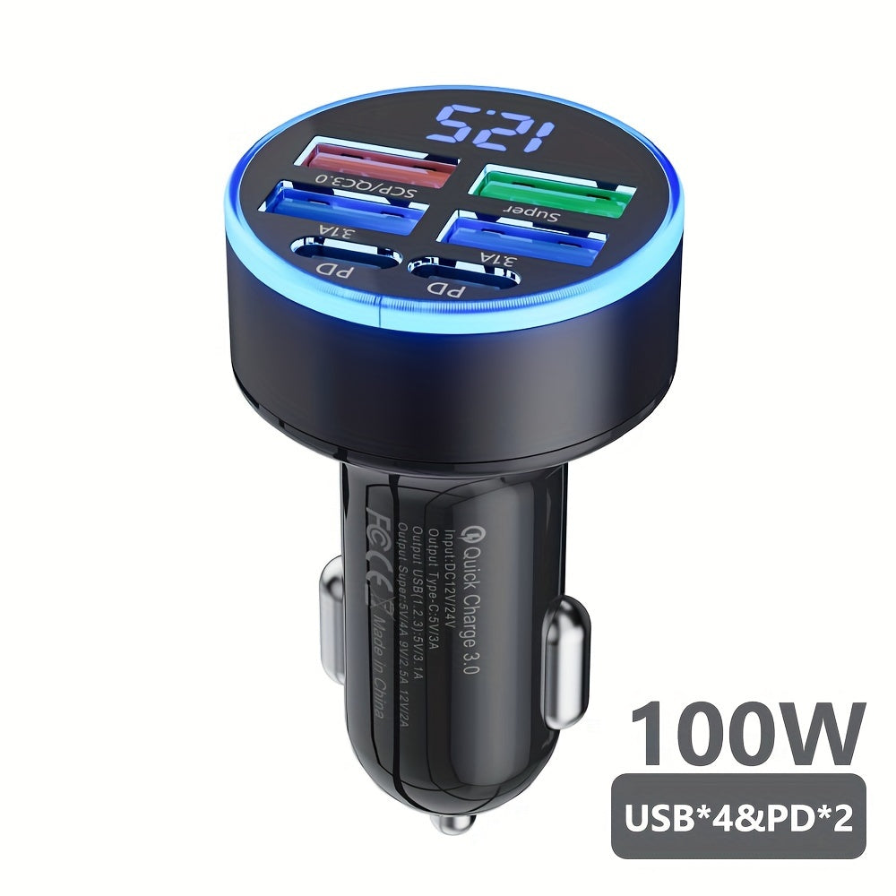 Avtomobil USB Zaryadkasi 100W 8-port tez zaryadlash PD bilan Type C USB-A sayohat uchun
