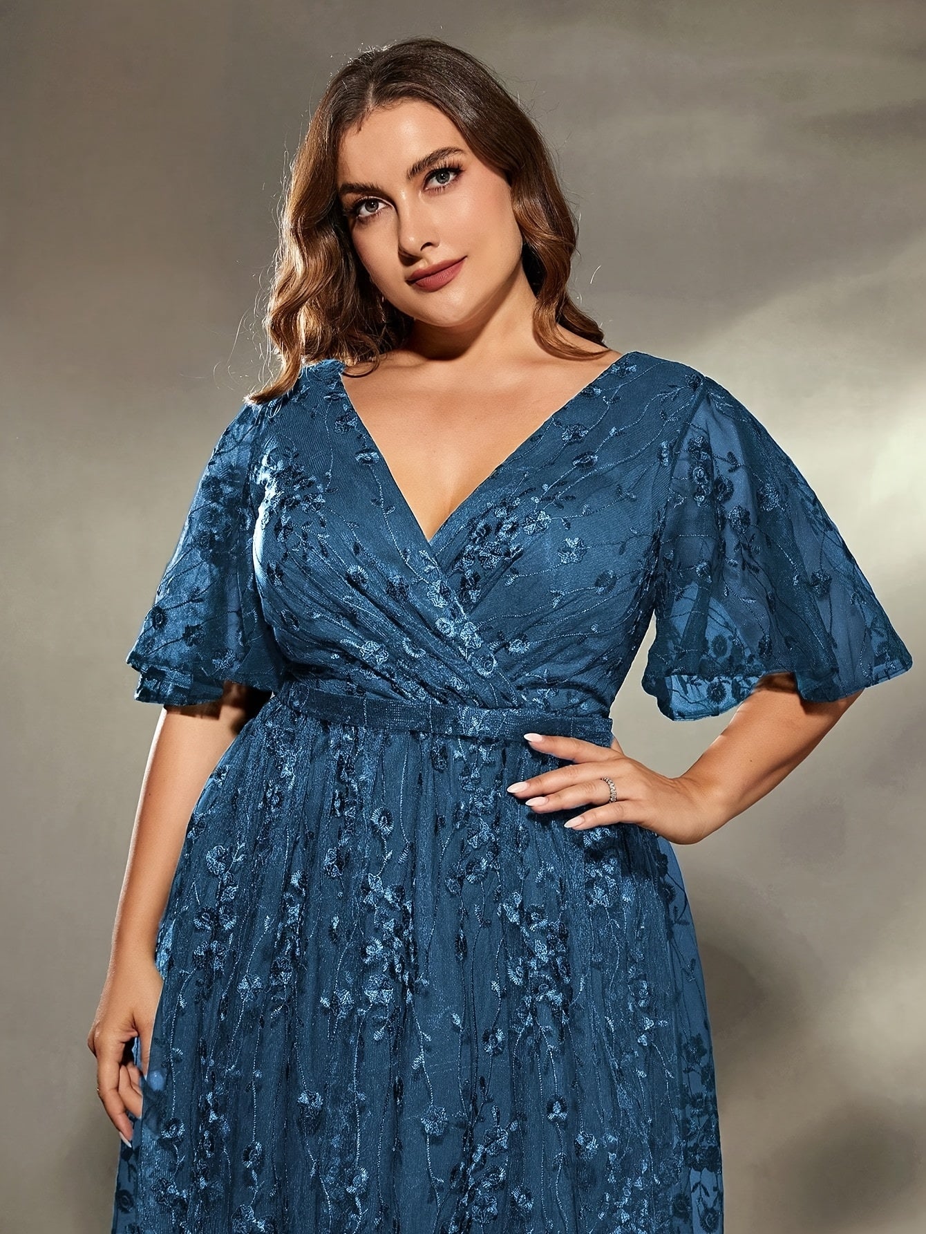 Plus Size Womens Mother Dress Satin Maxi Evening Gown Blue