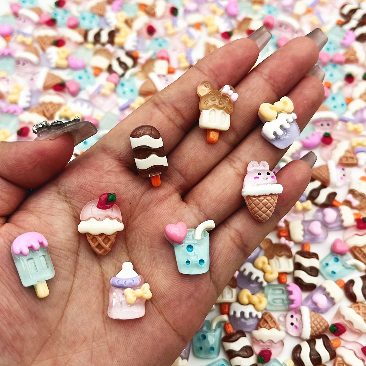 Set of 50 Kawaii Ice Cream Cone Resin Flatback Charms for Crafting Scrapbooking Phone Case Decoration Hair Clip Embellishments
