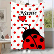 Shaxsiylashtirilgan Ladybug bosma flanel yostiqchasi, divan, yotoq, tabiatda sayohat qilish uchun, barcha mavsumlar uchun