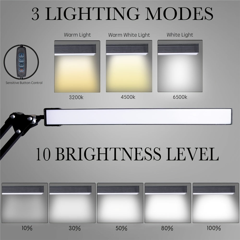 Lámpara de escritorio con clip LED súper brillante con 3 temperaturas de color y 10 niveles de brillo
