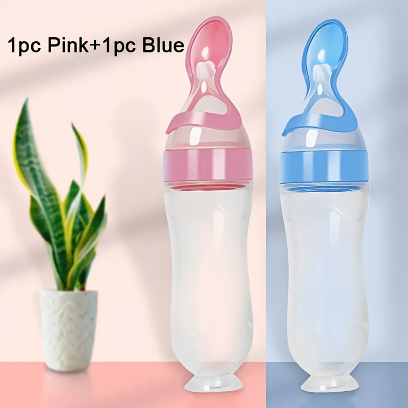 Baby Food Feeder Set with Silicone Bottles Spoons Suction and Rice Paste Spoon