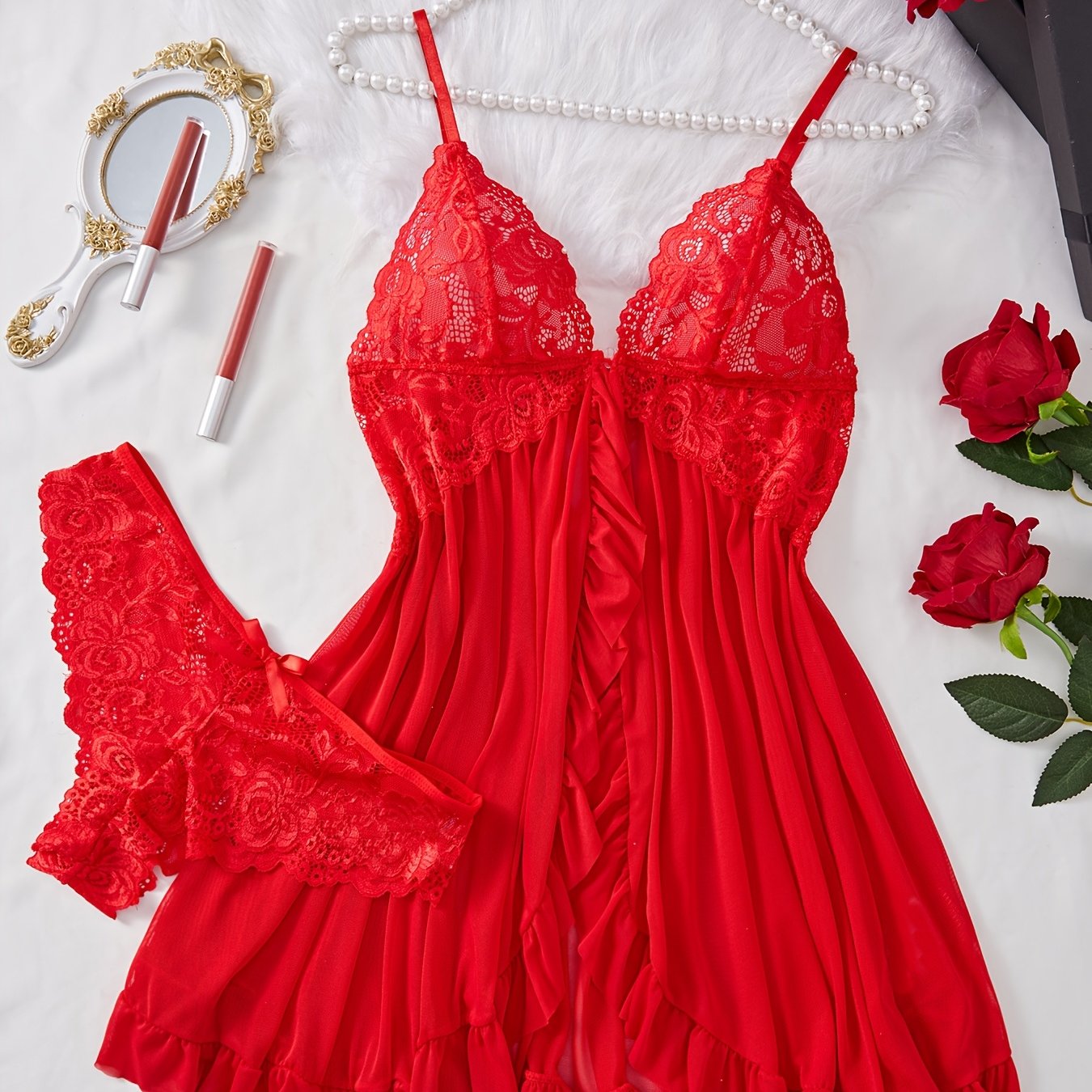 Plus o'lchamli tarmoq bo'lakli old qismi ochiq suspender kiyingan kiyimlar to'plami