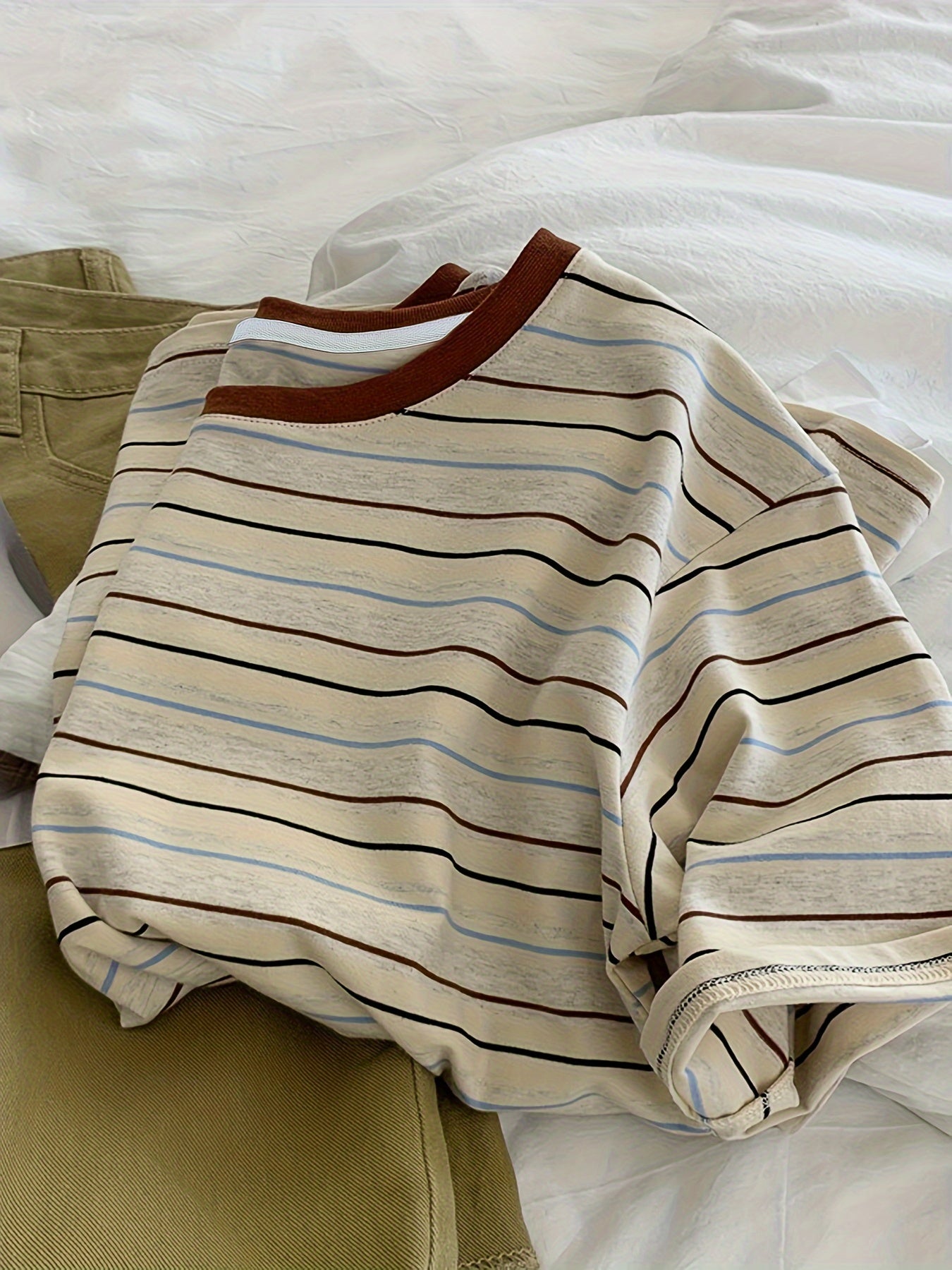 Women’s Striped Cotton Crew Neck T-Shirt Summer Casual Short Sleeve