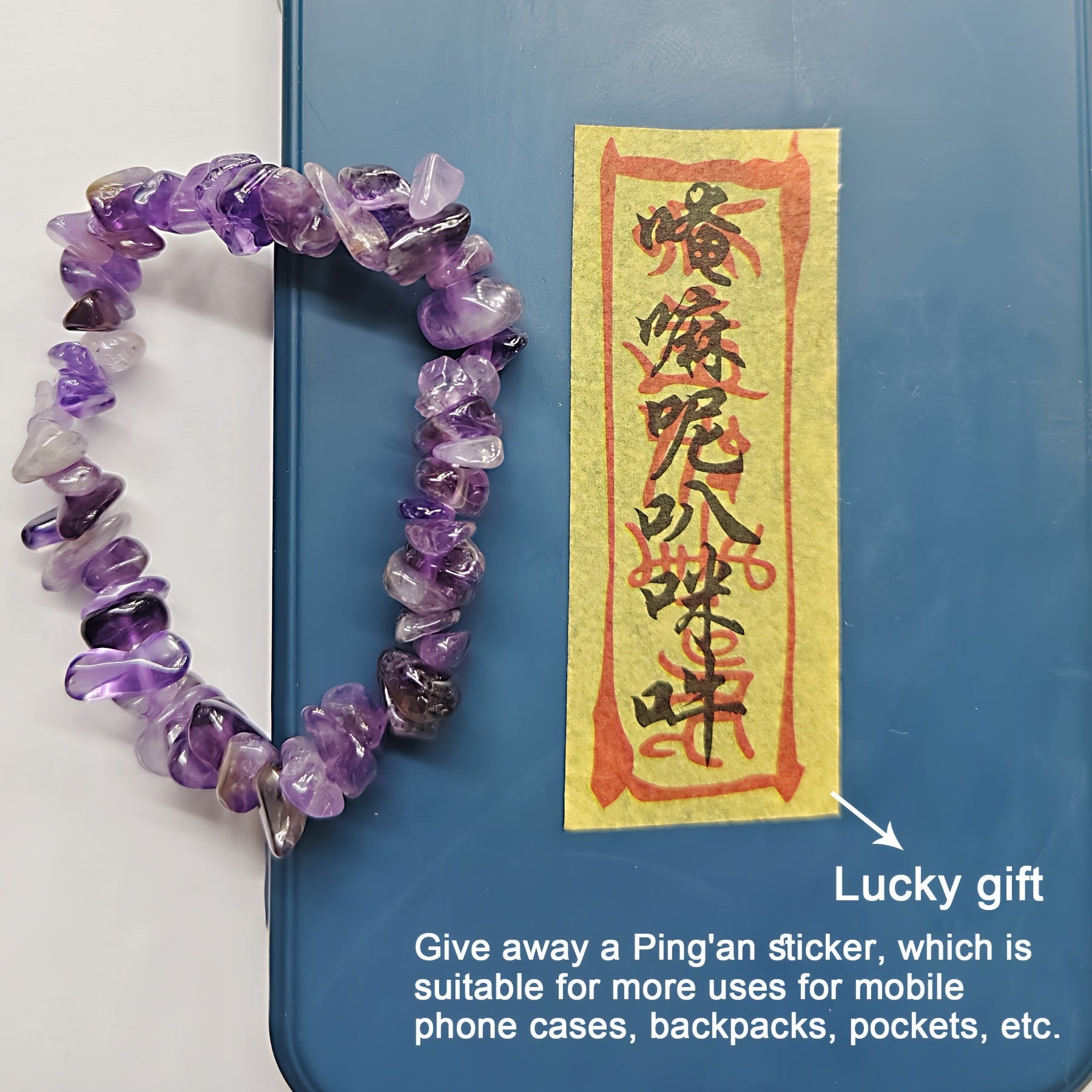 Boho Amethyst Raw Stone Bracelet Set with Peace Charm and Lucky Gift for Daily Wear