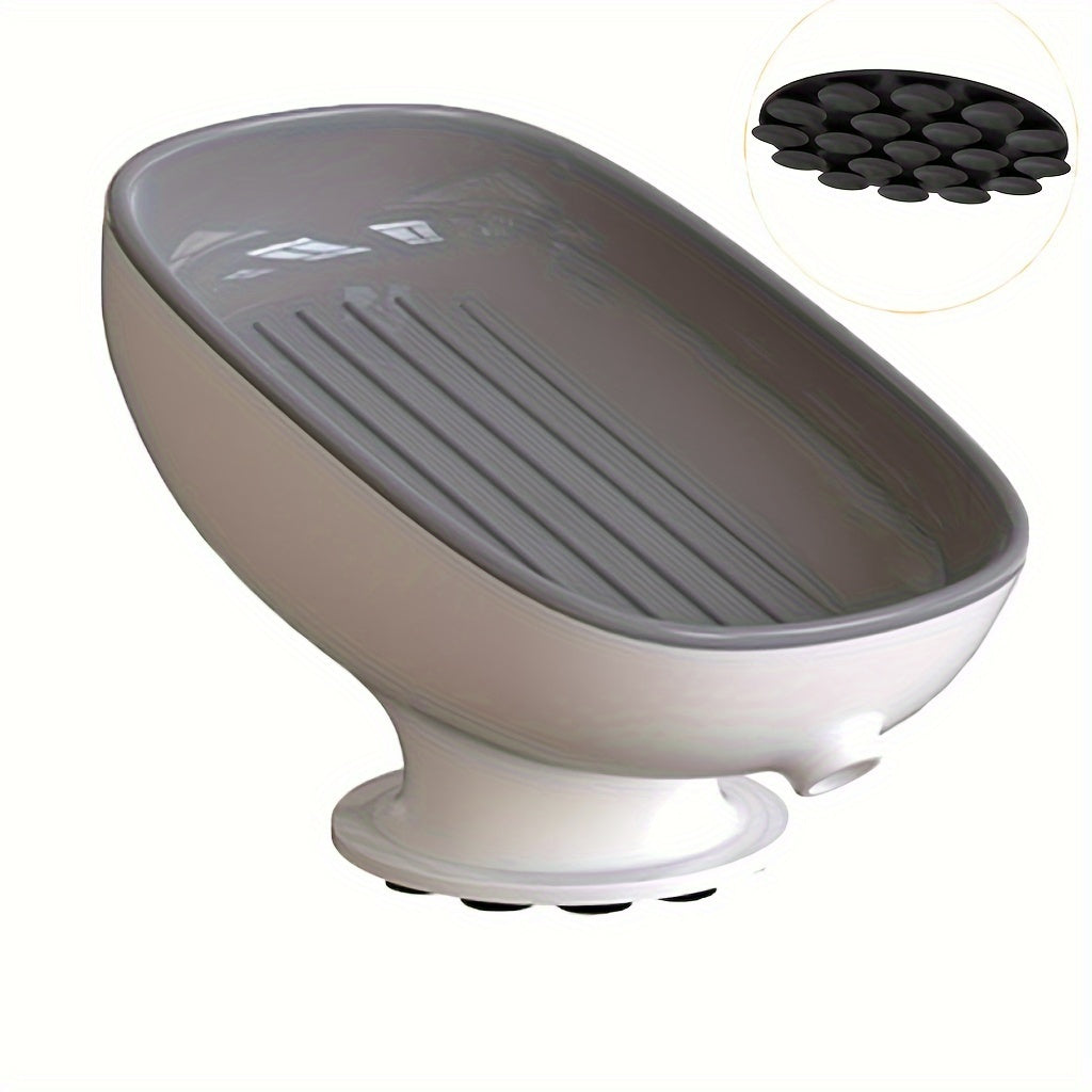 Suction Cup Soap Dish White Plastic No-Drill Bathroom Countertop Drainage