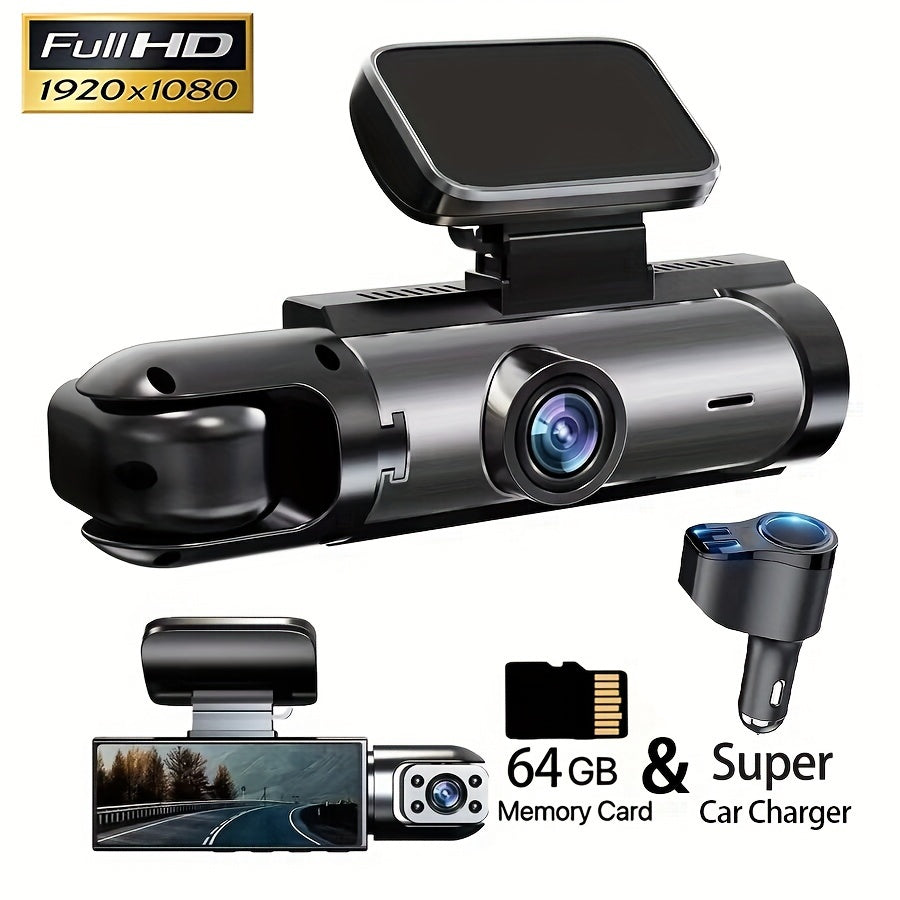 Upgraded Car Dash Camera with 64G Memory Card Night Vision Dual Front Interior Recording
