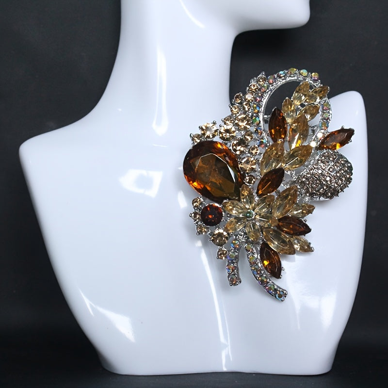 High-End Rhinestone Flower Lapel Pin for Women's Clothing Accessories