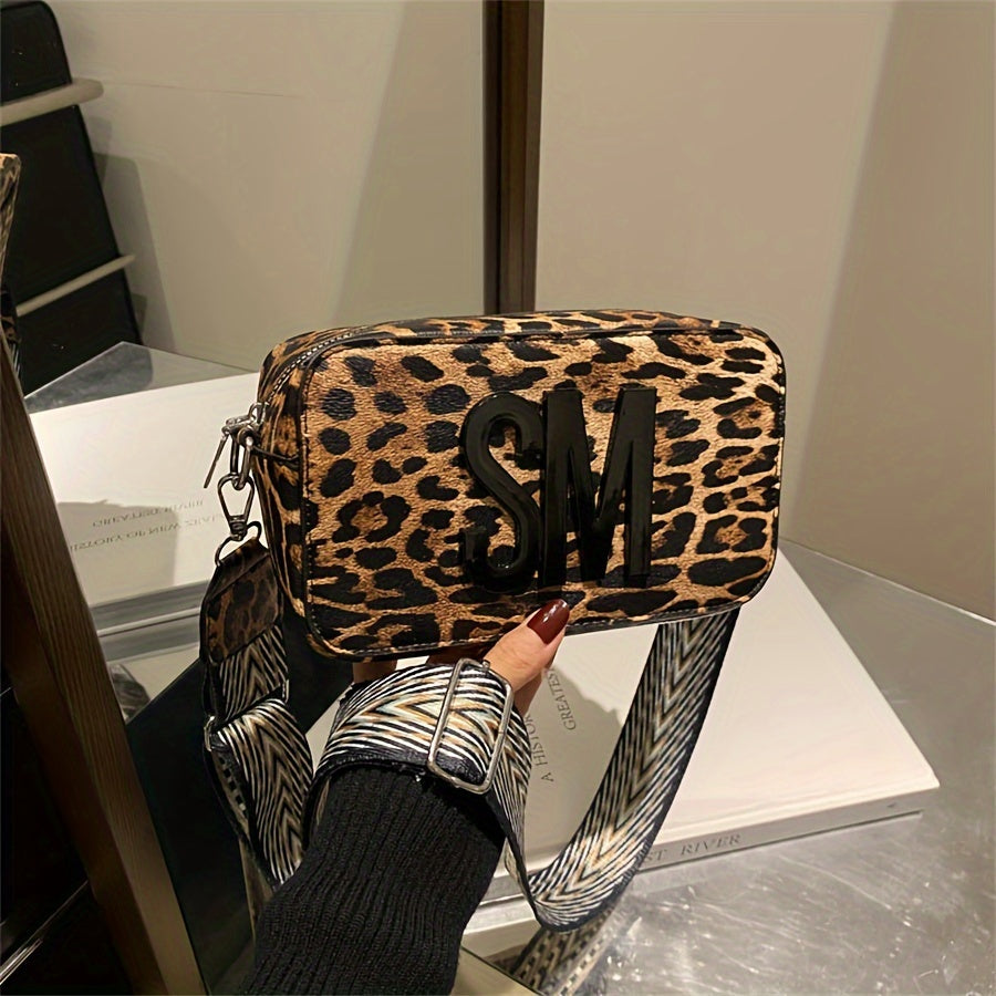 Leopard Print PU Crossbody Bag with Detachable Strap Dark Brown Small Shoulder Bag