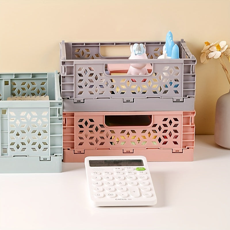 Plastic Folding Storage Basket with Handle for Snacks Fruits and Cosmetics