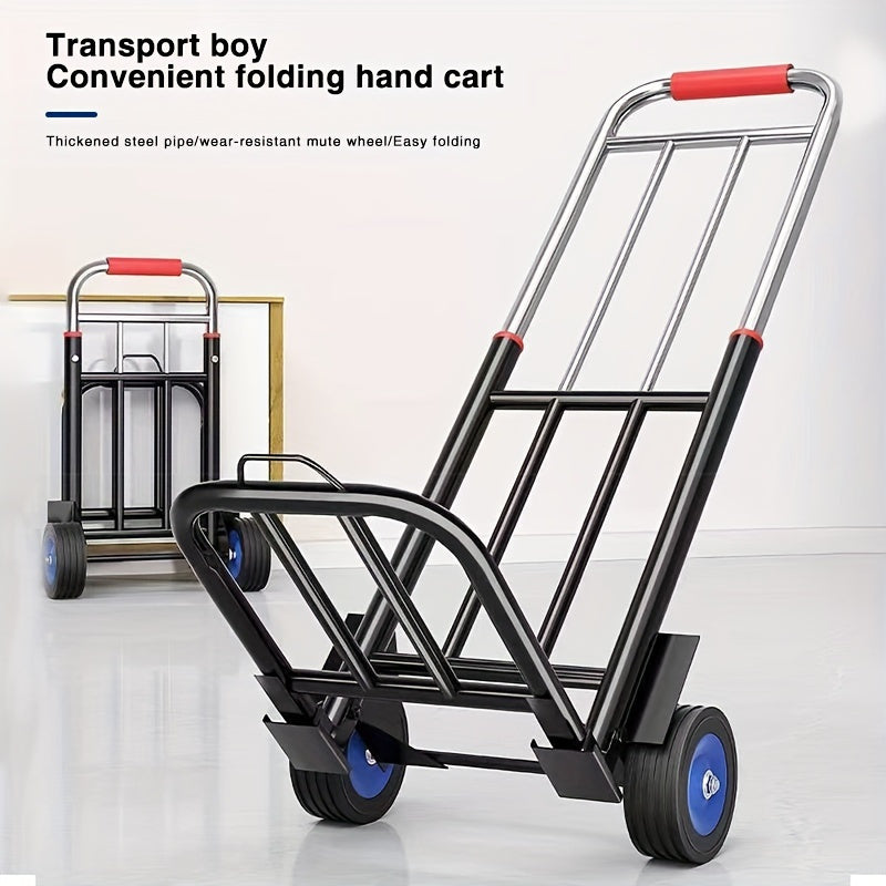 Medium Duty Folding Hand Truck with Ergonomic Handle Steel Frame and Plastic Wheels