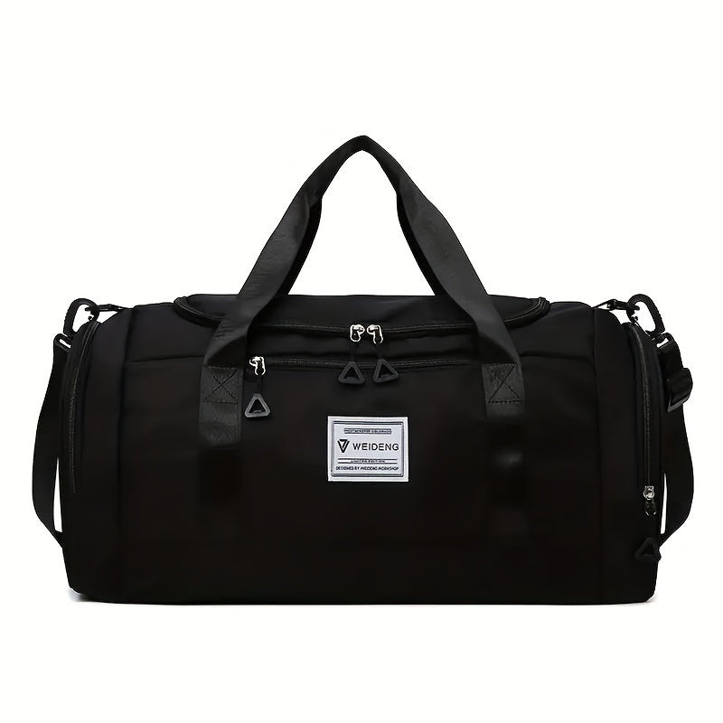 Black Oxford Cloth Gym Duffel Bag with Shoe Compartment for Sports and Travel