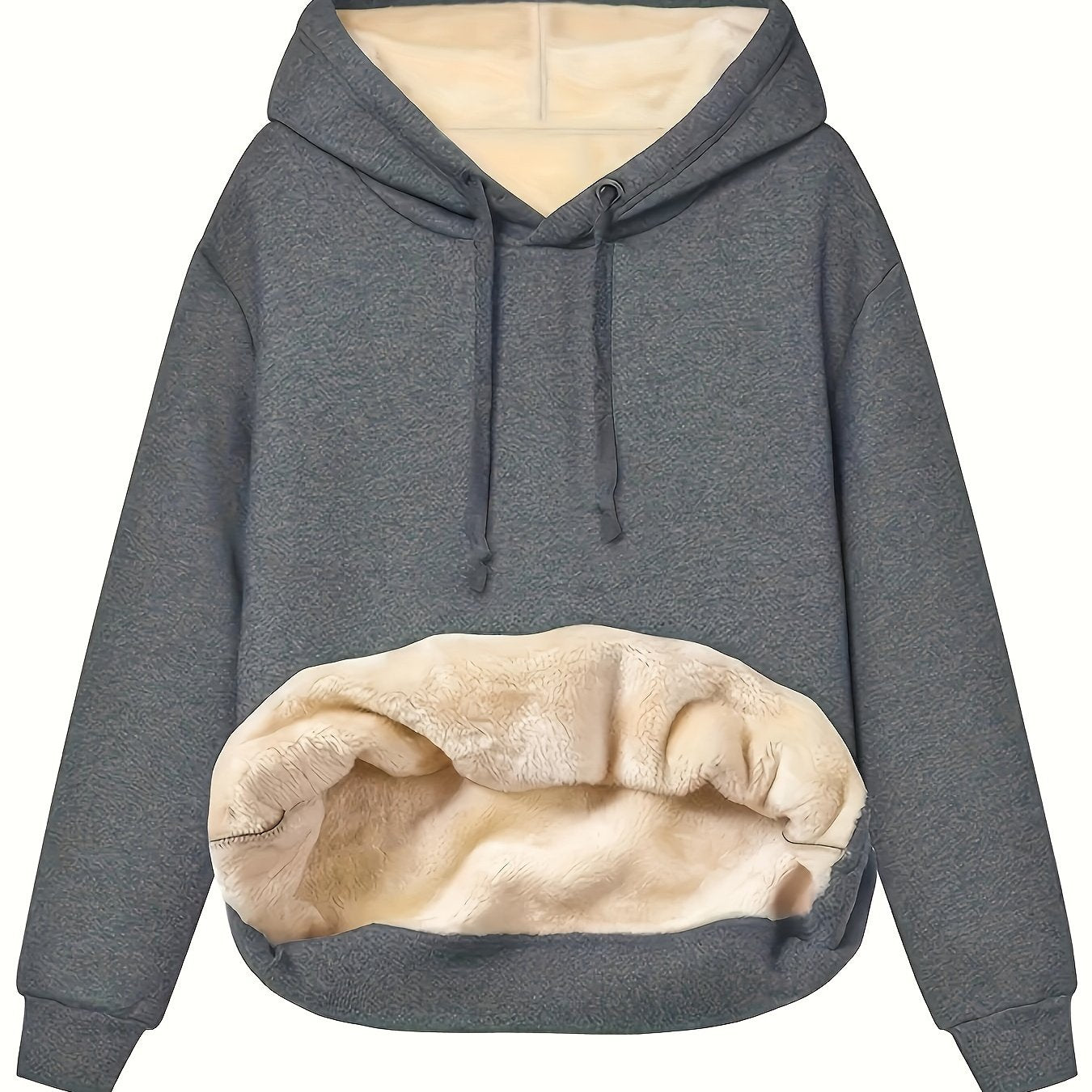 Women's Light Gray Fleece-Lined Hoodie with Kangaroo Pocket