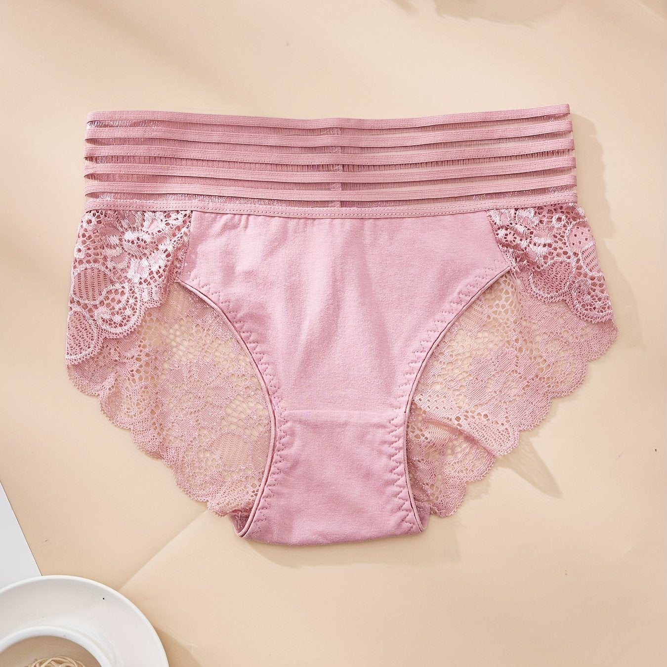 Women's Sheer Striped Lace-Trimmed Nylon Panties Breathable Comfortable