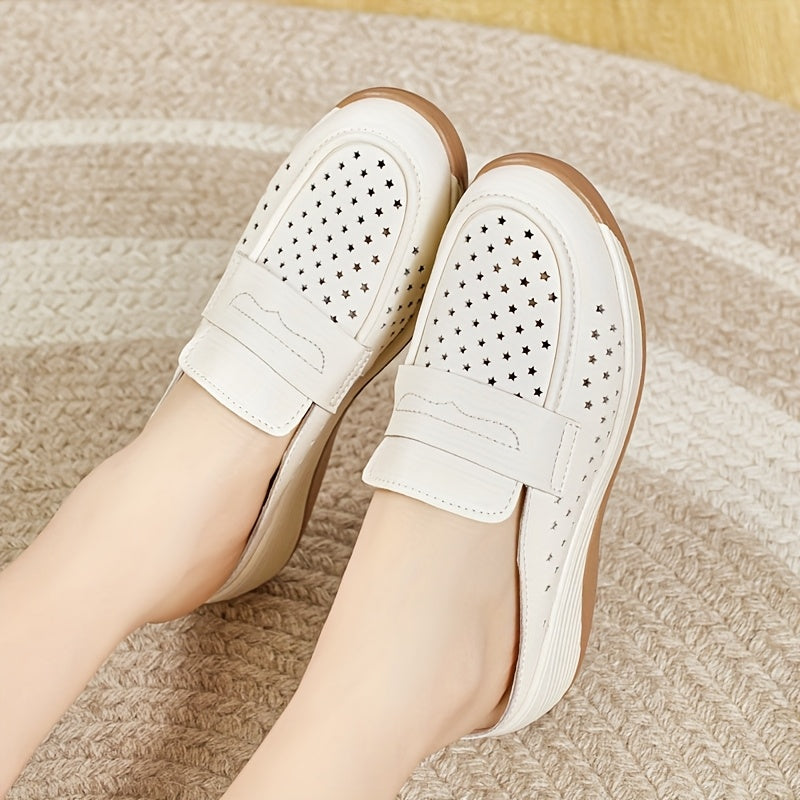Women Summer Breathable Perforated Slip-On Sneakers Non-Slip Flat Shoes