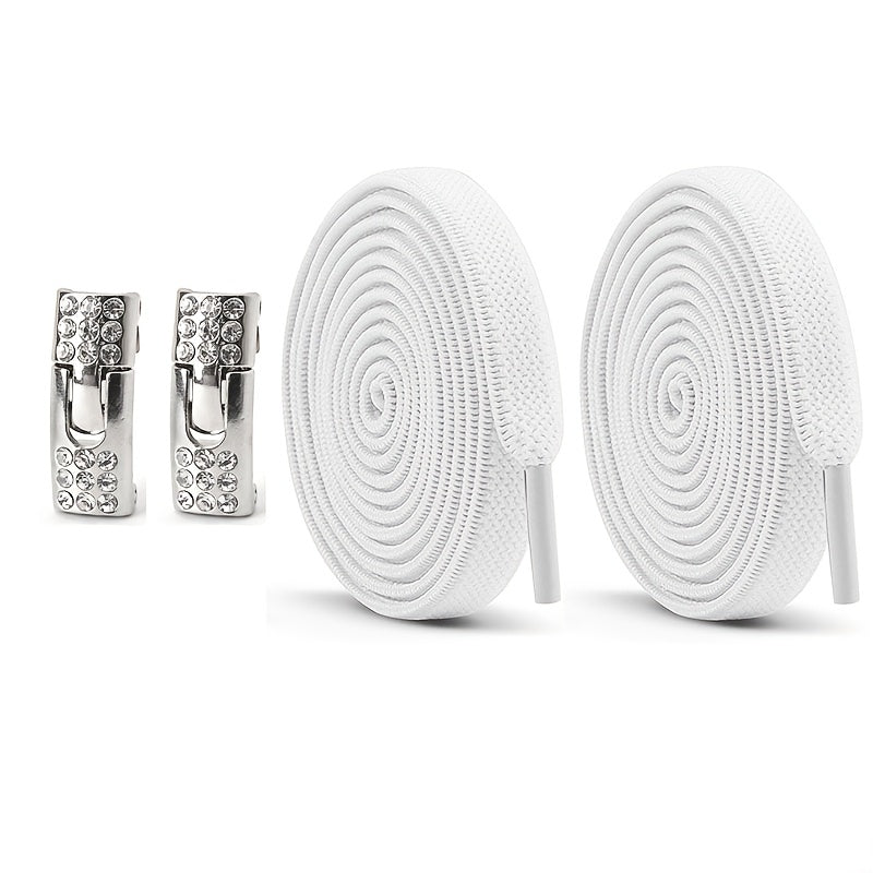 Unisex Rainbow Rhinestone Buckle Shoelaces 3 Pairs, Elastic, Fashion