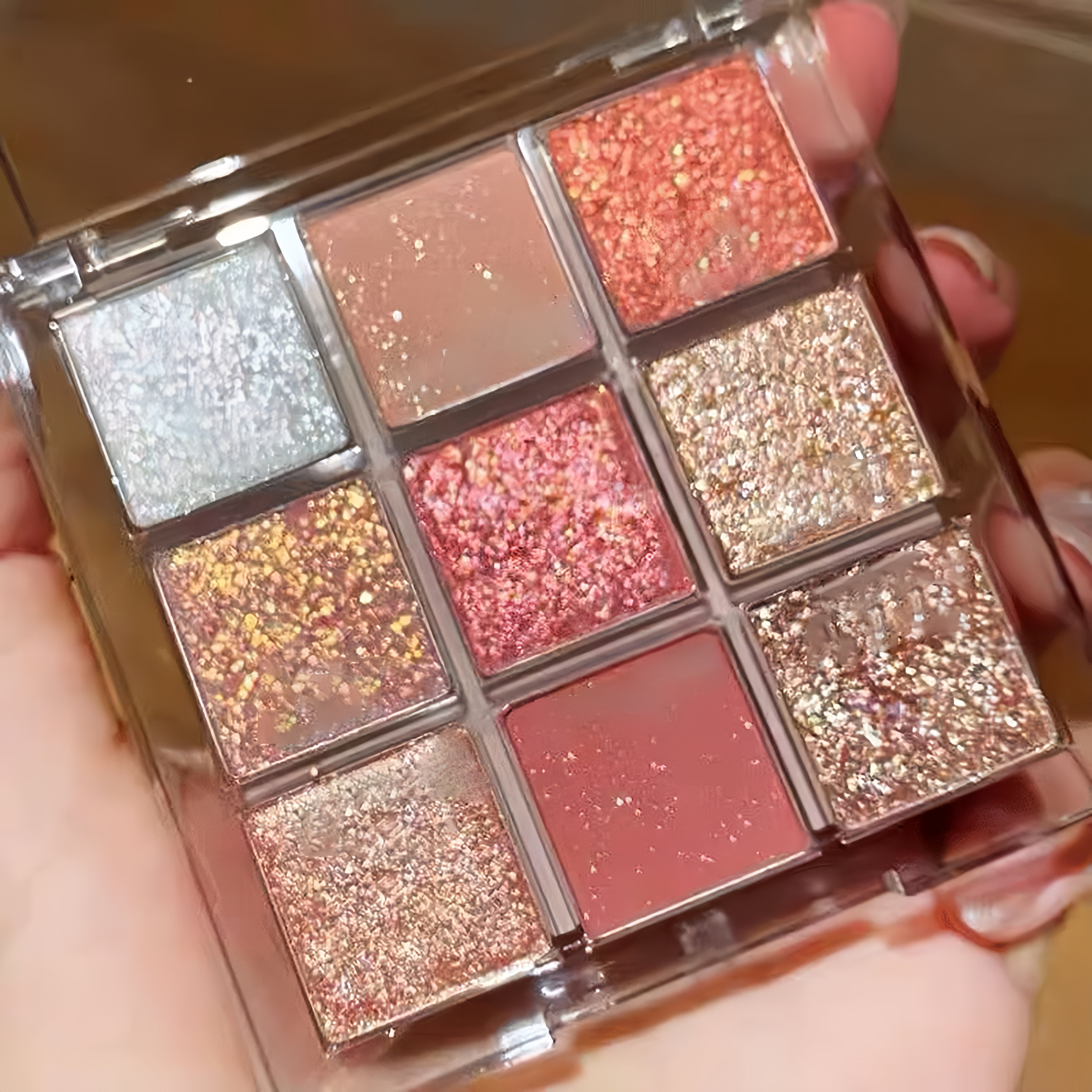 Transparent Eyeshadow Palette with Nine Colors Matte Shimmery Pink Silver