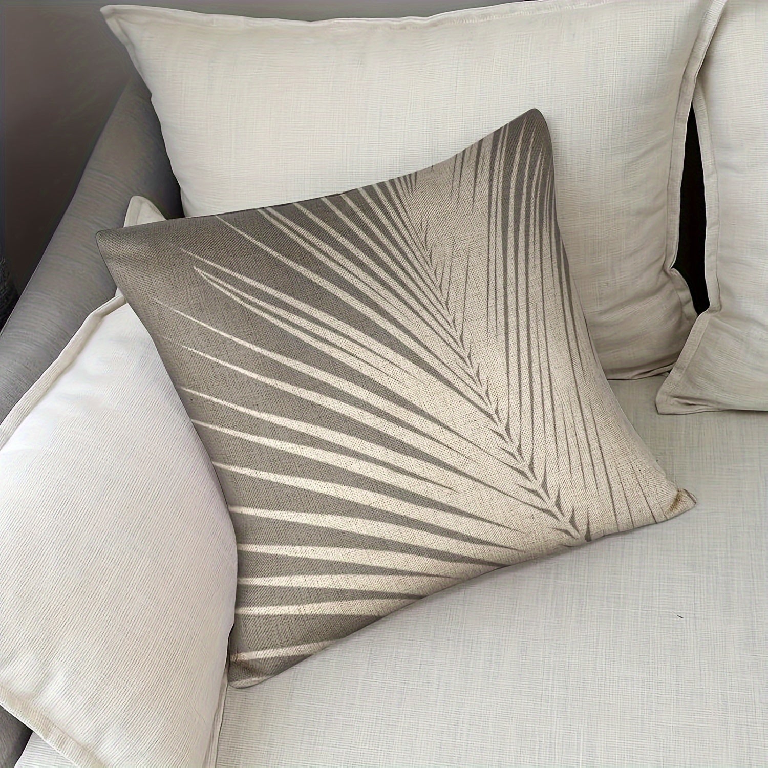 Zamonaviy Len Pillow Cover, Shik Palm Leaf Dizayni, Bir Tomonda Zamonaviy Geometrik Print, Quvnoq Zipper Yopilishi, Oson Parvarish Qilish uchun Mashinada Yuviladigan Matolar, Har qanday Xonada Mos Keladigan Ranglar - Mukammal (1 Qopqoq)