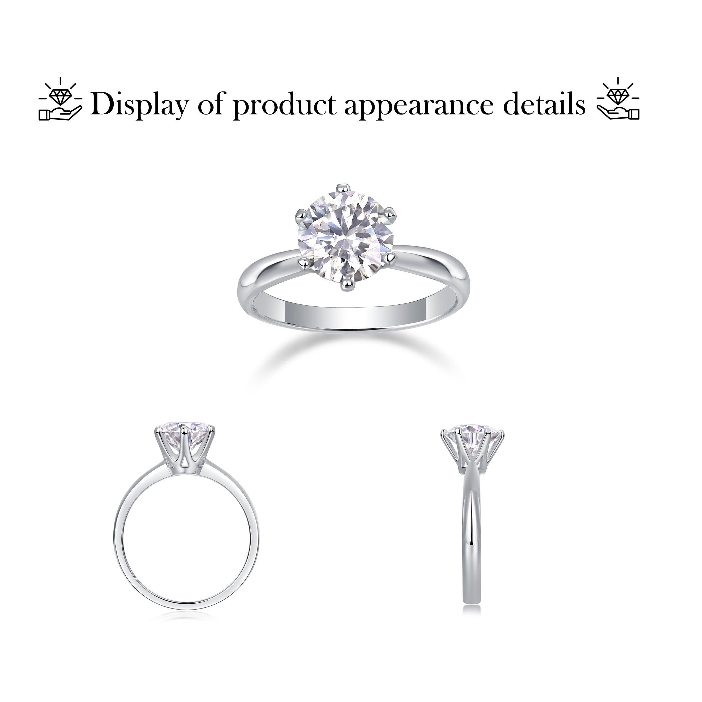 Anillo de compromiso de moissanita de plata de ley 1ct 2ct 3ct 5ct joyería de boda