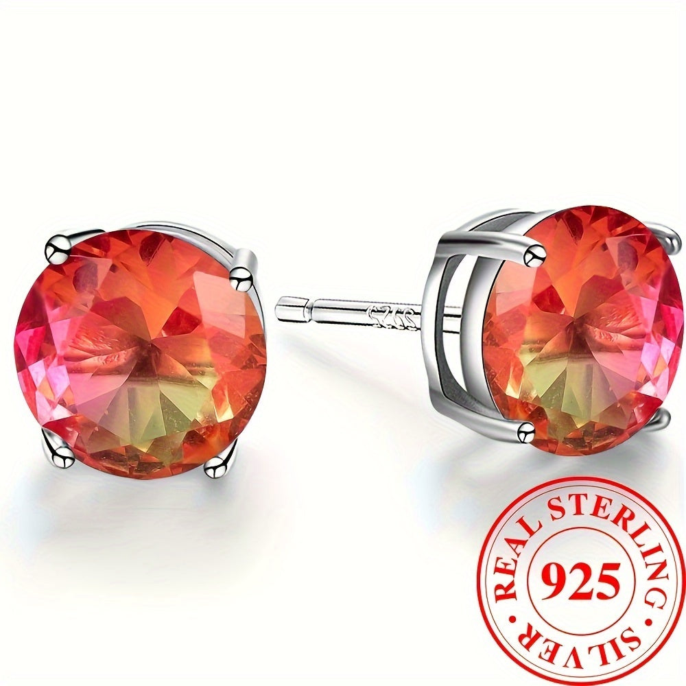 Women and Teen Girls Sterling Silver Tourmaline Earrings Multi-Color 6.78mm