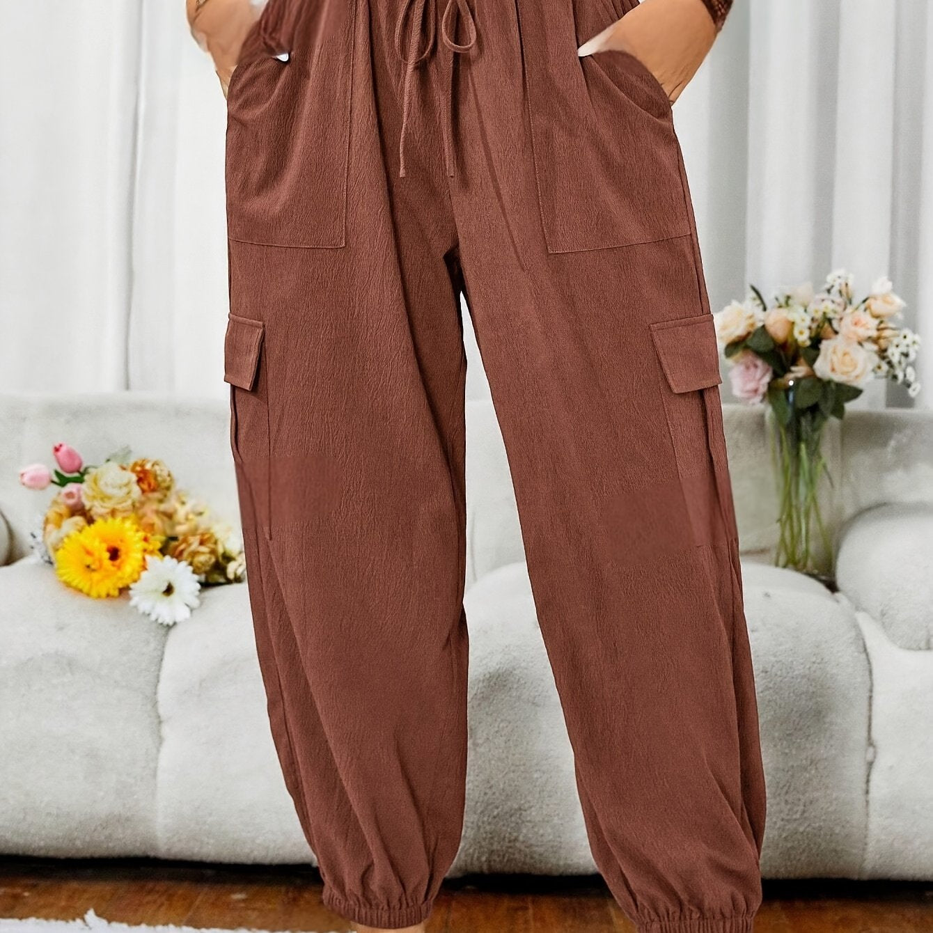 Plus Size Women's Jogger Pants Dark Grey Non-Stretchy Casual Lounge Trousers