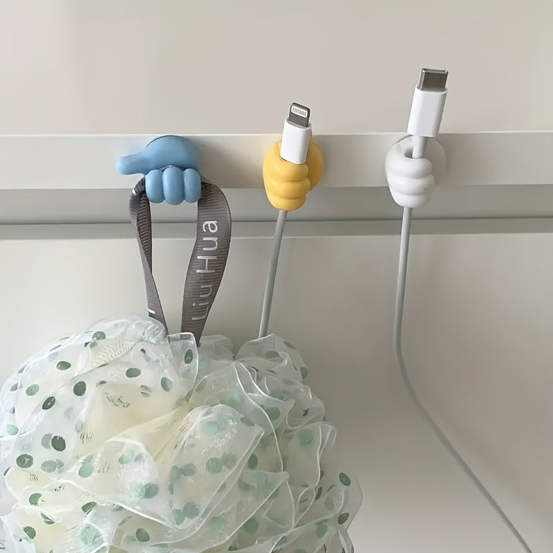 5pcs Thumb-Shaped Cable Organizer Clips Plastic No-Drill Adhesive Hooks for Charging Cables and Accessories