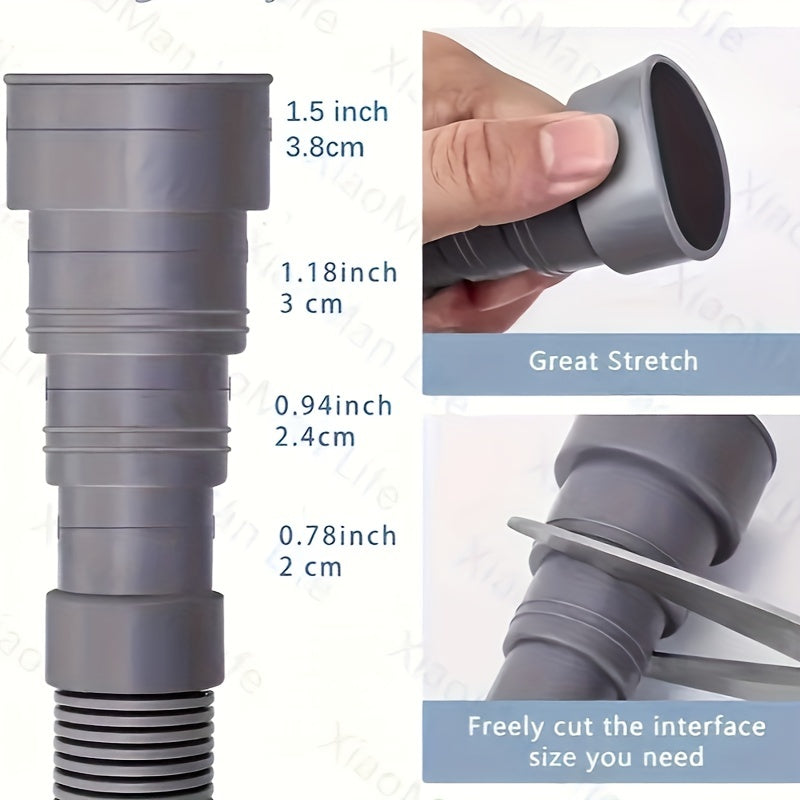 Moslashuvchan ko‘p diametrli drenaj shlangi, kir yuvish mashinasi va idish yuvish mashinasi uchun, qalin va cho‘ziladigan