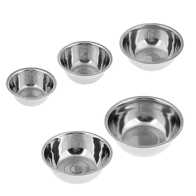 Set of 5 Stainless Steel Mixing Bowls with Built-in Scale for Cooking Baking and Meal Prep