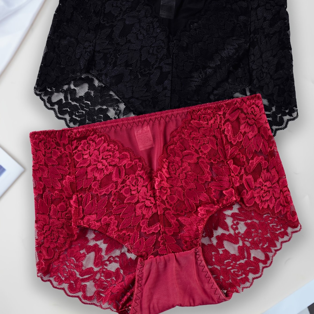 Panties de encaje talla grande para mujer 2-pack con patrón floral transpirable de estiramiento medio