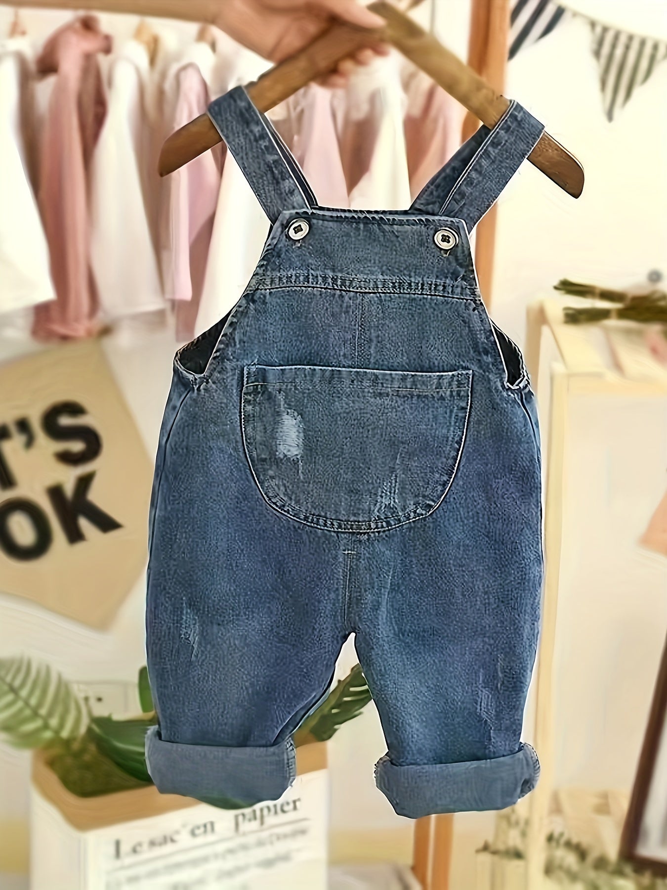 Baby Girl Denim Jumpsuit for Infants and Toddlers with Pockets and Ripped Details
