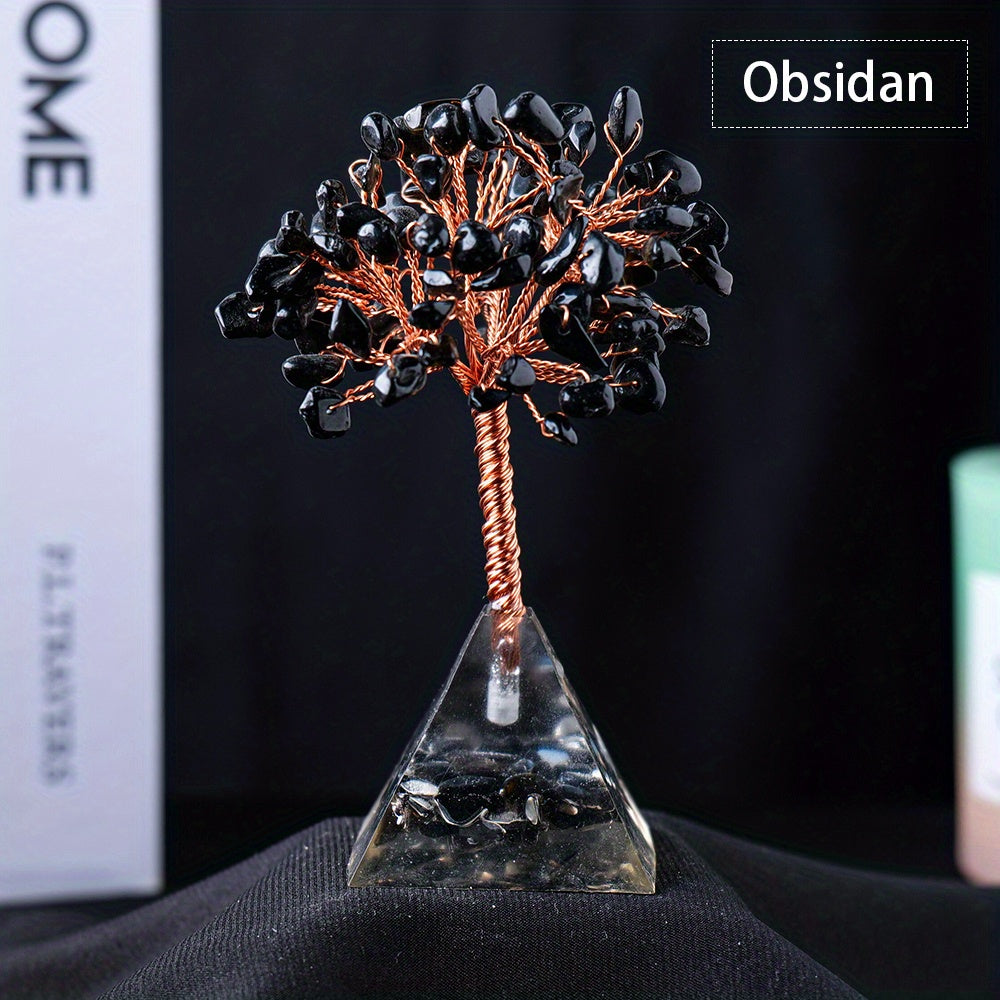 Decoración de árbol de cristal con base de pirámide de piedra natural para meditación, alineación de chakras, Feng Shui