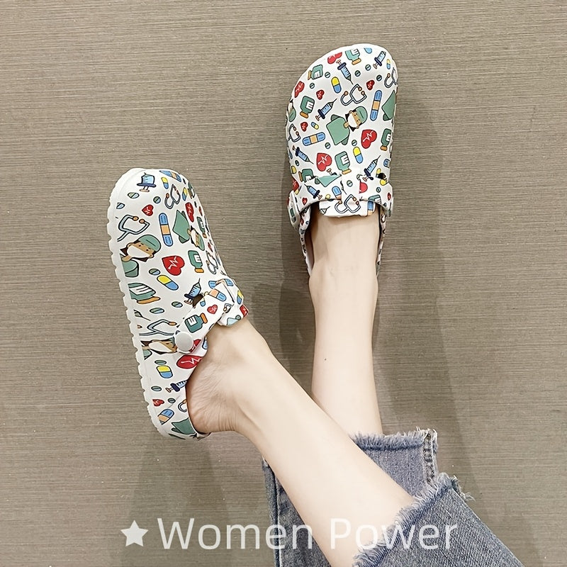 Zapatillas de interior de EVA con estampado de enfermera de dibujos animados para mujer, secado rápido, cómodas, para todas las estaciones