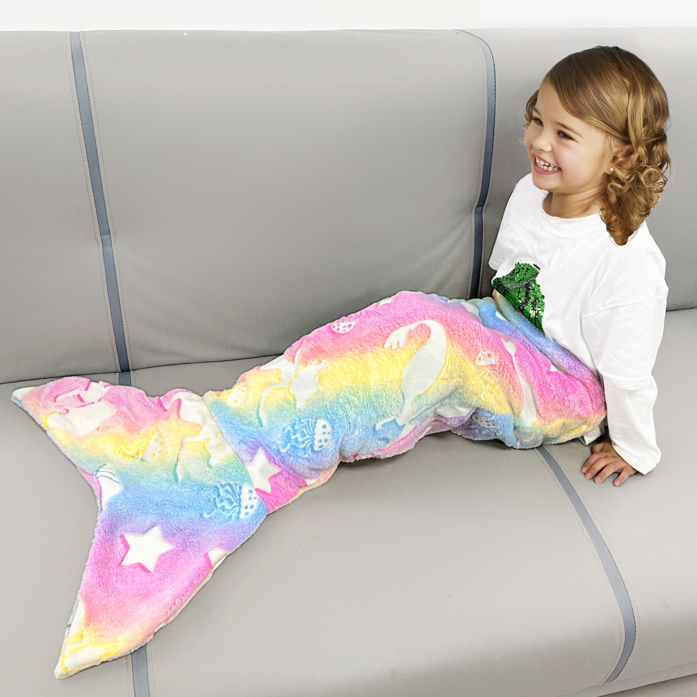 Glow-in-the-Dark Flannel Mermaid Tail Blanket for Girls Teens Adults Plush Cozy Sleepwear
