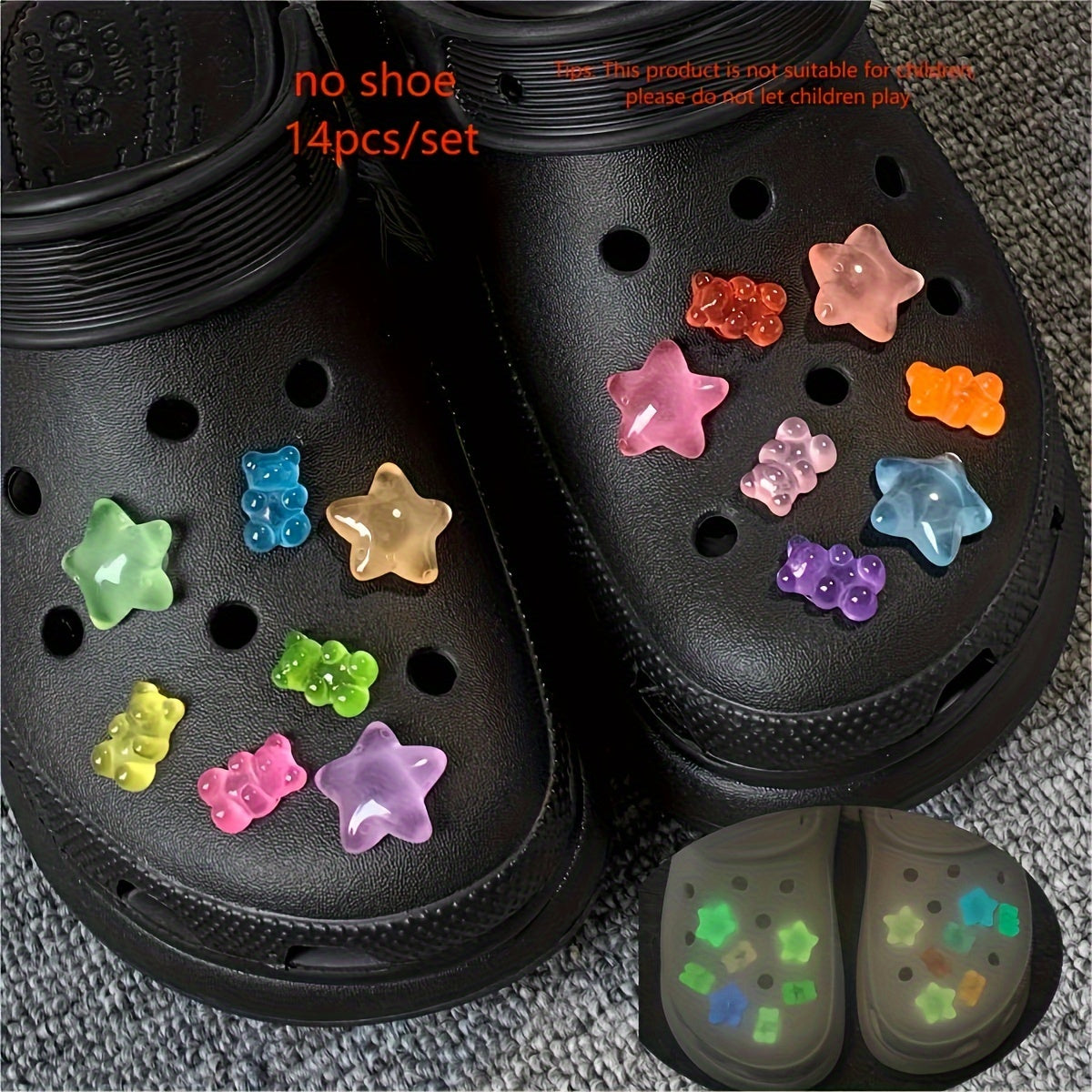Kids Luminous Bear Shoe Charms Set PVC Vibrant Night Glow Sandals Decor