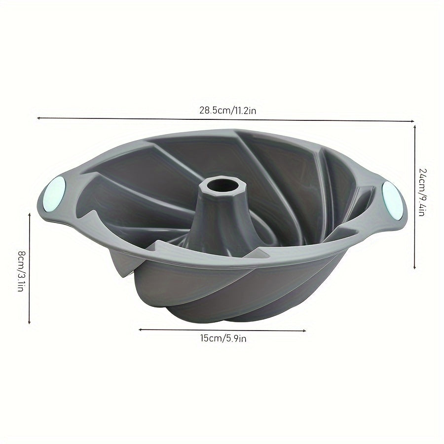 Grey Silicone Bundt Pan 28.45cm Non-Stick Cake Mold Oven Safe Baking Accessory